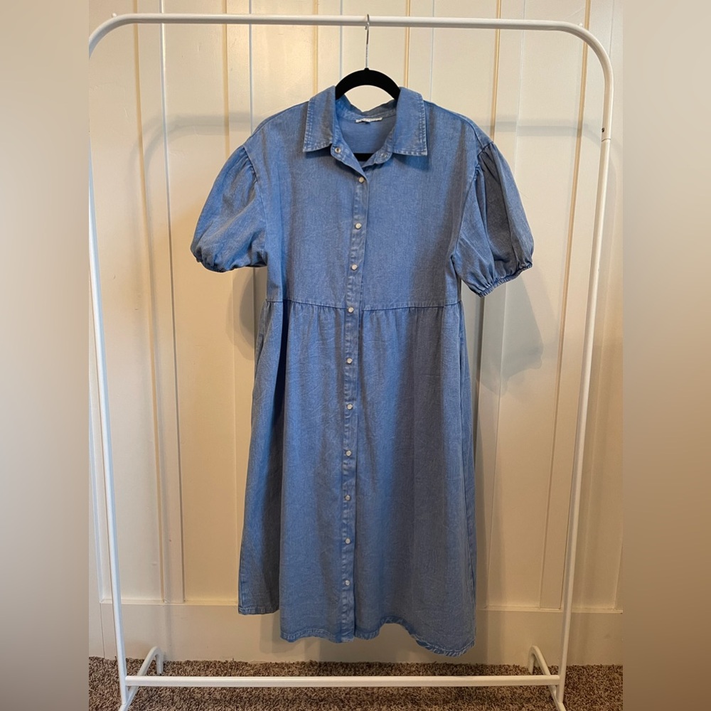Pearl Snaps Midi Puff Sleeve Dress sz L